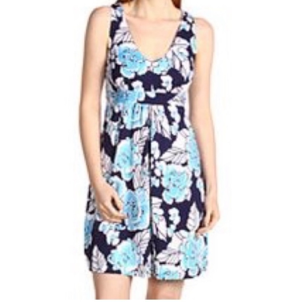 Lilly Pulitzer White & Blue Floral Silk Blend Sleeveless Dress Size Small
